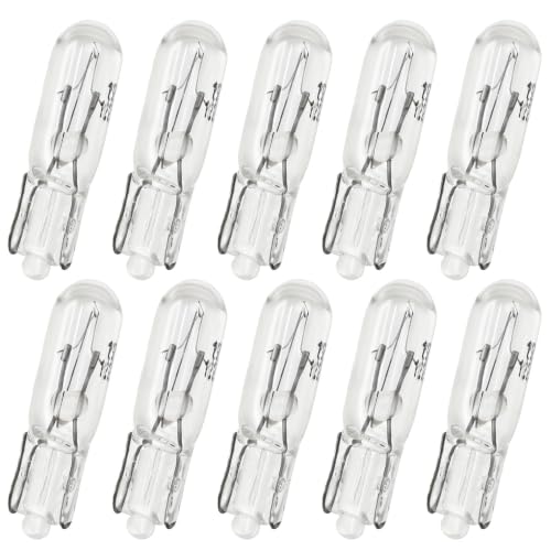 Stalora 10 Piezas Bombillas T5 W1.2W 12V para Salpicadero de Coche, Luz Interior Blanca Incandescente de Repuesto, Iluminación Clara para Cuadro de Instrumentos