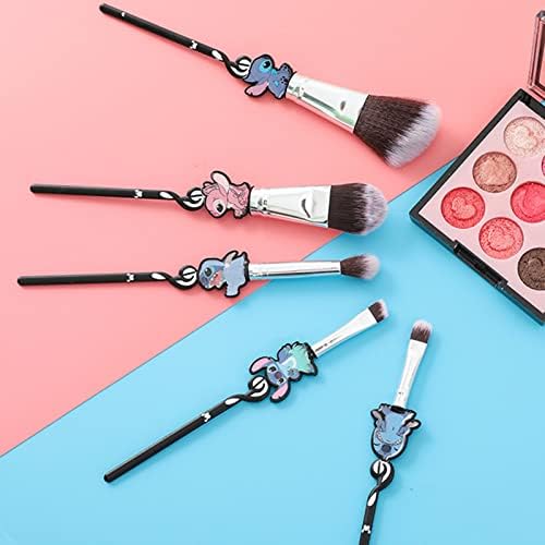 Boyigog 5Pcs Stitch Makeup Brushes with Storage Bag, Stitch Theme Cosmetic Brush for Powder Eyeshadow Blushes Lips Portable Makeup Brush Set, Lovely Stitch Gift for Girl Women