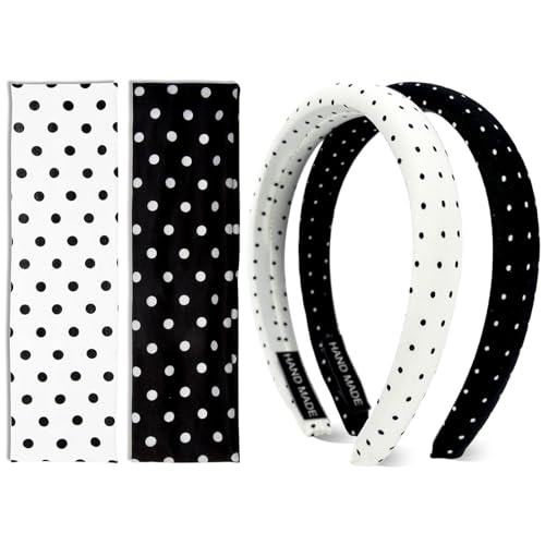 Image of 4 Pcs Polka Dot Headband Set, Black and White Spotty Headband for Women, 2 Styles Non-Slip Polkadot Headband, Elastic Retro Hair Bands for Daily Wear, Yoga & Styling