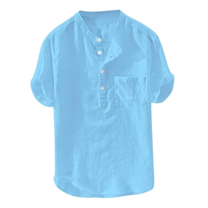Men's Cotton Fabric Plain Half Sleeves Comfortable Mandarin Collar Chest Pocket Short Kurta Availabel Size M=38,L=40,XL=42 Attractive Colour=Black,Navy,White,Grey,SkyBlue-picture-53