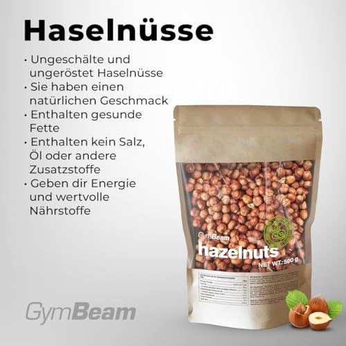 GymBeam Haselnüsse mit Schale - Ungeröstete Haselnüsse, natürlicher Geschmack, reich an gesunden Fetten & Ballaststoffen, ohne Zusatzstoffe, vielseitige Verwendung, ideal fürs Backen, vegan