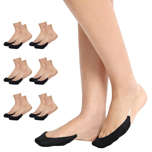 Yilanmy 6 pares de meias femininas com costas cruzadas, meias antiderrapantes de corte baixo para saltos, preto -, Preto e branco