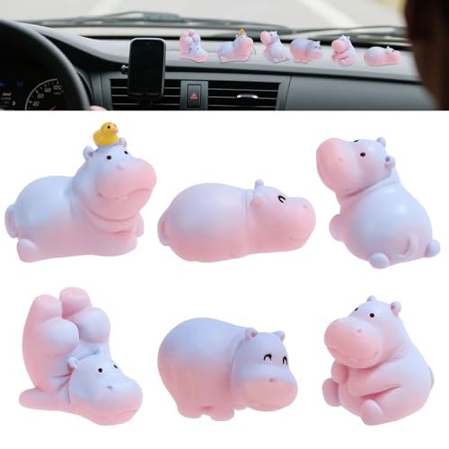 Lyreh 6pcs Mini Hippopotame, 6 Tailles Différentes Tableau Bord Voiture Miniatures Hippopotame en résine Décorations Petits Jouets Décoratifs Amusants Décorations...