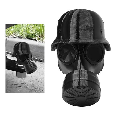 VCYOPN Trailer Hitch Cover Funny Towing Hitch Ball Cover Dust Cap with Steel Helmet and Gas Mask 3D Printed Trailer Ball Protective Cap Prevent Receiver Tube from Rusting (Black)