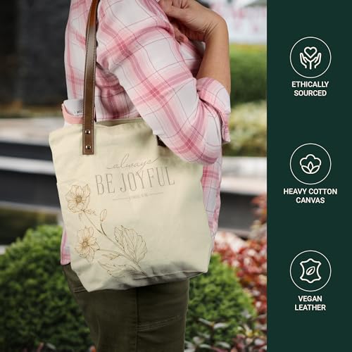Bolsa tote de lona natural para mujeres de Christian Art Gifts con versículo bíblico inspirador y correas para hombro de cuero vegano miniatura 5