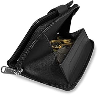 Quenchy London Ladies Slimline Leather Purse - Slim Black RFID Blocking Genuine Real Soft Womens Purses - Large Zipped Zip Up Coin Cash Tray - 5 Credit Card Spaces - QL115KX