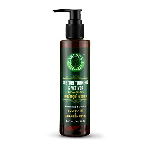 Image of SHESHA NATURALS Ayurveda Kasturi Turmeric & Vetiver Shower Gel (Sulphate and Paraben Free) 200 ML.