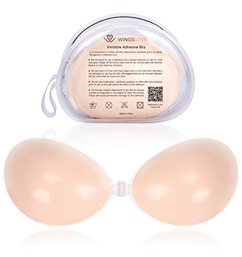 Wingslove Adhesive Bra Reusable Strapless Self Silicone Push-up Invisible Sticky Backless Bra