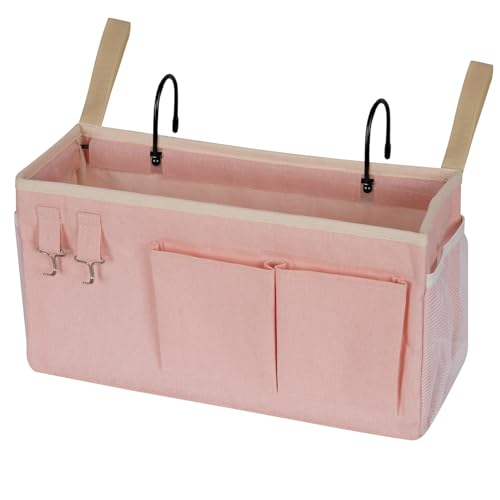 Image of Bedside Storage Caddy /Bedside Hanging Storage Bag for Headboards Bunk Beds Dorm Rooms Book Phone Magazine Holder (Light Pink)