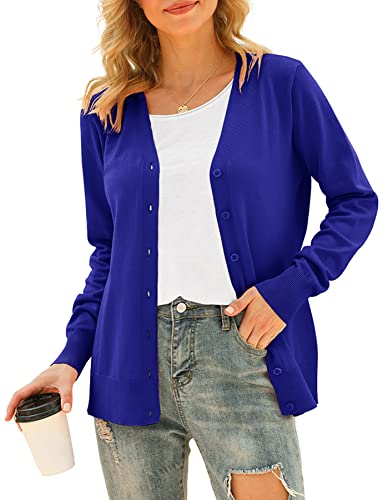 Image of VIISHOW Women Long Sleeve Button Down V Neck Lightweight Basic Knit Sweater Cardigan