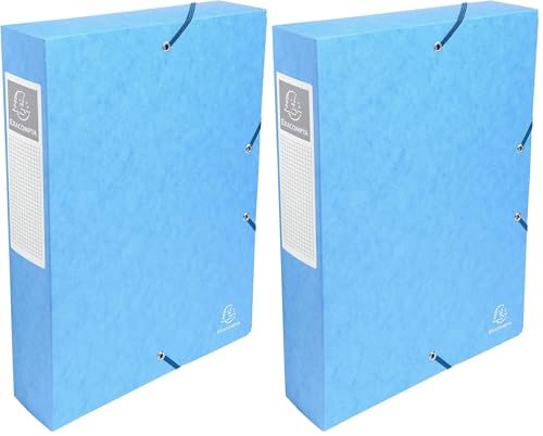 Exacompta - Réf. 50606E - 1 boite de classement avec élastiques Exabox - en carte lustrée 600g/m2 - Dos 6 cm - dimensions 25 x 33 cm - pour documents A4 - couleur turquoise - livrée montée (Lot de 2)