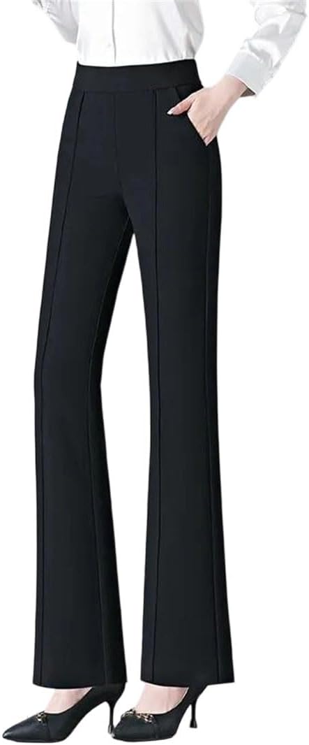 Women's Early Autumn Slim Fit High Waist Bell Bot Elastic Waist Thin High Trousers Pants Black Butterfly Label Flare Pants 3XL