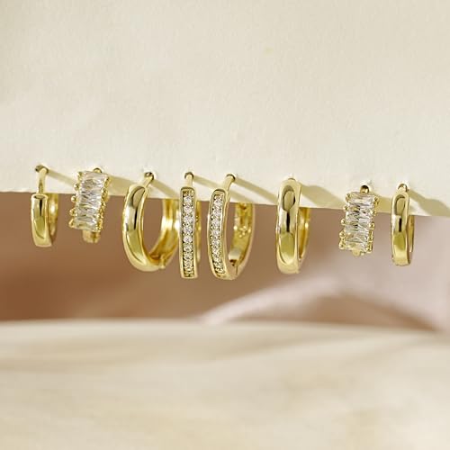 Image of 4Pairs Statement Gold Hoop Earrings for Women Trendy,Surgical Steel Gold Plated Hoop Hypoallergenic Earrings Set,Titanium Hoops Earring Stacks,CZ Cartilage Huggie Hoops Earring Gifts for Girlfriend