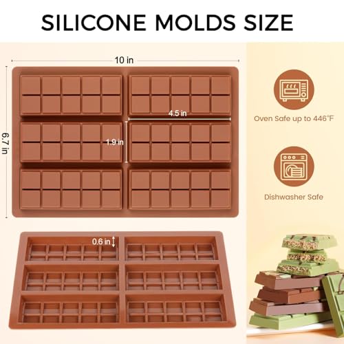 Molde de barra de chocolate – Moldes antiadherentes de silicona para chocolate, molde de barra de chocolate profundo Dubai de grado alimenticio para leche pistacho – juego de 2