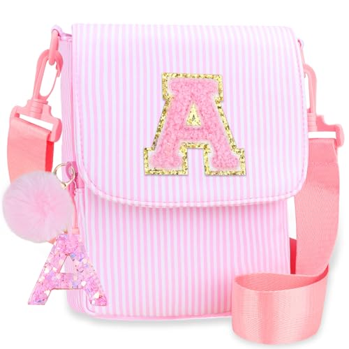 Luchike Crossbody Purse for Teen Girls Gifts - Girls Cell Phone Crossbody for Initial Kids Purs with Card Slots Personalized Pink A