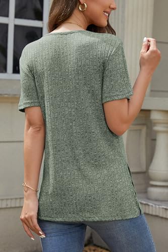 JiniGolla Women's Maternity T Shirt Ribbed Knit Pregnancy Tops Side Split Casual Maternity Blouse3