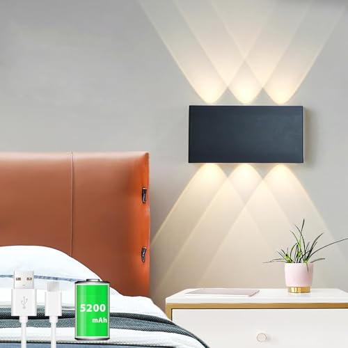 Akku Wandlampe, mit Touch Control Schalter LED Magnetisch Akku Wandleuchte 5200mAh Kabellose Wandlampe 3 Modi Helligkeitsstufen, ideal f&uuml;r Loft Flur Schlafzimmer (Schwarz)