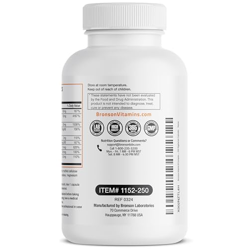 Bronson 1152-250 Vitamin B Complex With Vitamin C - Immune Health, Energy Support & Nervous System Support - Non-Gmo, 250 Vegetarian Capsules thumb #1