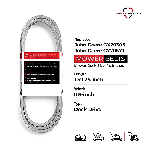 Image of GX20305 John Deere Deck Drive Belt Replacement - Belt Length 139.25 inch - Heavy-Duty, Durable, Aramid Cord for Sabre Mowers with 48 inch Deck, John Deere L120, L130 Deck Drive Belt
