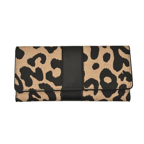 Leopard Print Wallet for Women Cheetah Print Envelope Clutch Purse Leopard Credit Card Holder RFID Blocking (Long Black)