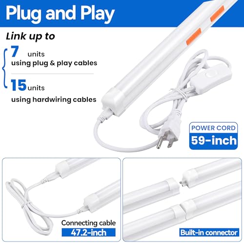 Image of 6-Pack LED shop lights 4ft, 3000k-6500k CCT adjustable,15W-40W adjustable Linkable shop lights frosted cover, 5,600LM T8 Integrated tube, Plug and Play LED ceiling lights for Garage,Workshop,basement