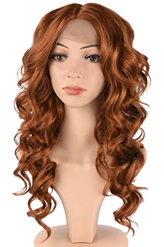 TOFAFA Auburn Brown Synthetic Lace Front Wigs for Women,Fashion Curly Wavy Hair Wig Daily Costume (18 inches,30)
