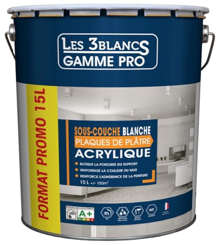 RECA PEINTURES Les 3 Blancs sous Couche Plaques de Plâtre 15L