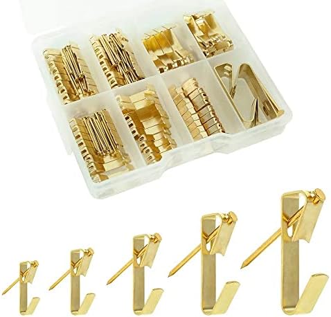 Picture Hanging Kit ， 10-100lbs Heavy Duty Picture Hangers ，140pcs Golden Picture Hanging Hooks，Picture Hooks Hardware for Picture Frame, Painting，Portraits , Mirror