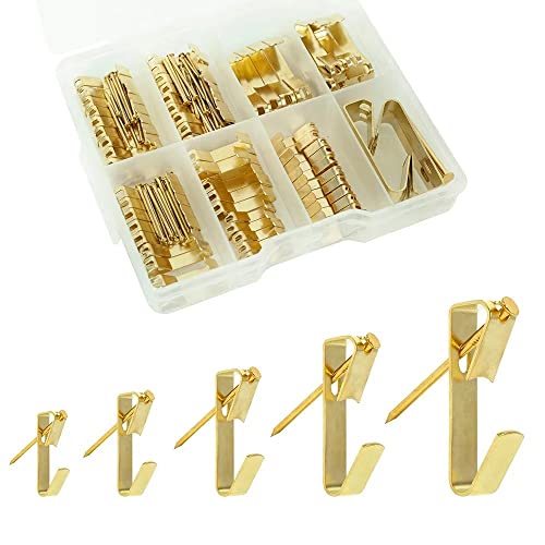 Picture Hanging Kit ， 10-100Lbs Heavy Duty Picture Hangers ，140Pcs Golden Picture Hanging Hooks，Picture Hooks Hardware For Picture Frame, Painting，Portraits , Mirror #TOP1