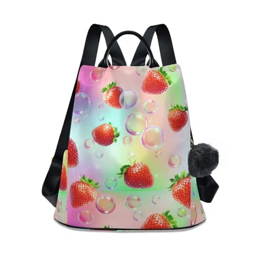 Sac à dos Strawberry Bubbles rose pastel élégant pour femme avec imprimé