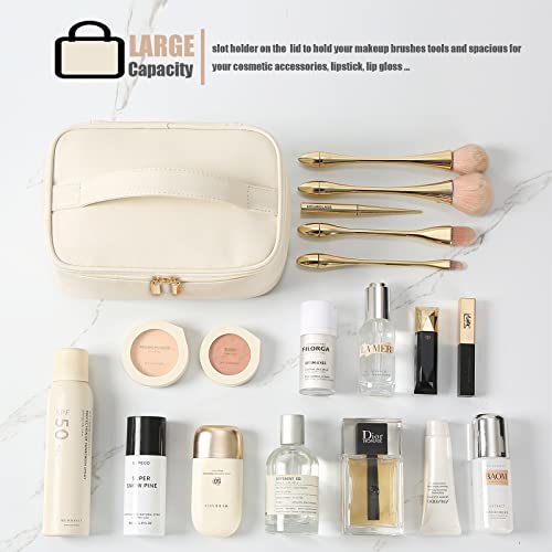 Preppy Makeup Bag Travel Cosmetic Bags Small For Women Girls Zipper Pouch Case Organizer Waterproof Cute (Beige) #TOP5