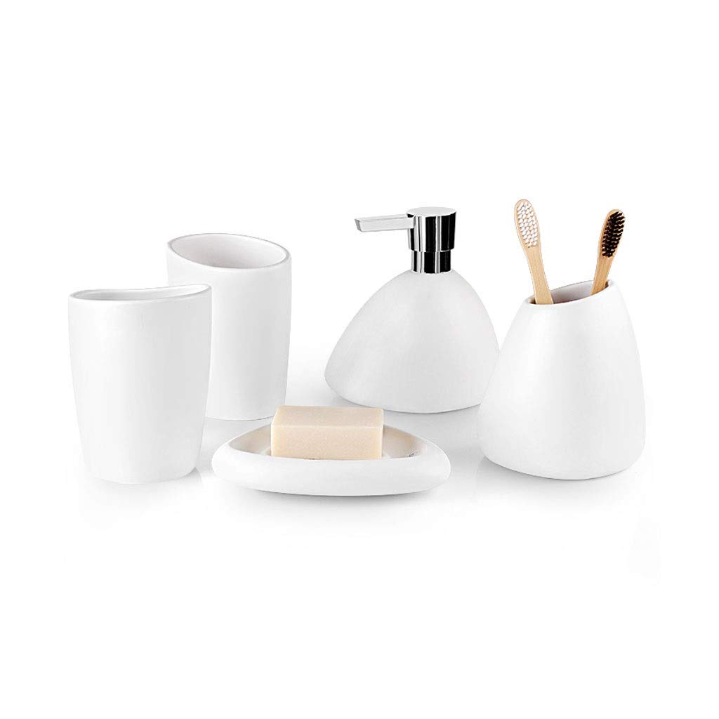 Butelka do dezynfekcji rąk dozownik balsamu 5-częściowy ceramiczny uchwyt na szczoteczkę do zębów dozownik mydła mydło mydło domowe akcesoria łazienkowe dozownik płynu butelka na mydło (kolor: Biały)