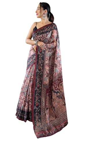 SGF11 Women's Kalamkari Cotton Linen Silk Saree With Blouse Piece product image 6
