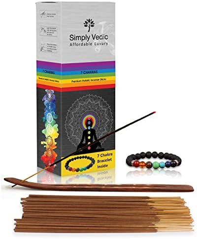 Simply Vedic 7 Chakra Incense Stick Premium Agarbatti with 7 Chakra Evil Eye Lava Stone Bracelet for Meditation, Yoga, Reiki, Healing (20 Sticks Pack X 7 Variants)