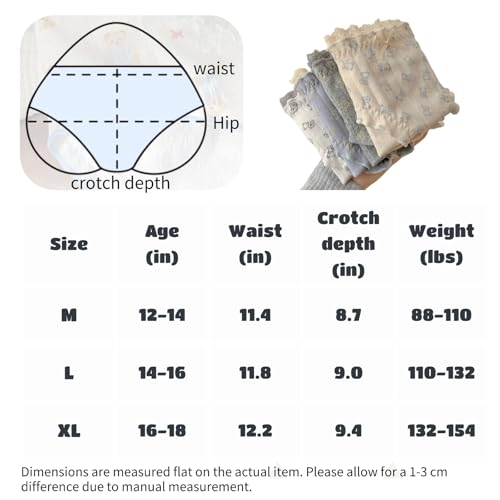 Cute Cartoon Bear Korean Ruffled Panties for Teen Girls Breathable Cotton Fabric Mid Rise Anime Underwear 3/4 Pack 5