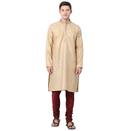 Image of TABARD Silk Blend Beige Full Sleeve Regular Fit Printed Kurta for Men