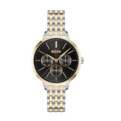 Boss Symphony Le Qtz Multifunction Black Round Dial Womens Watch|Two Tone Stainless Steel Material|Silver Color Band - 1502783 (B0D77MX14K) Amazon Price History, Amazon Price Tracker