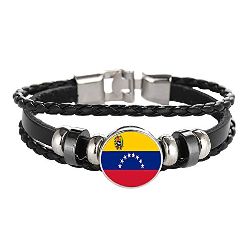 Venezuela Flag Braided Bracelet Leather Chain Crystal Wristband Souvenir,Fashion Handmade Bracelet for Man & Woman Special Day's Gift
