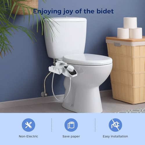 Image of Filtered Bidet Attachment for Toilet, Non-Electric Self Cleaning Bidet Toilet Seat Attachment with Pressure Controls, Dual Nozzles, Multi-Stage Water Softener Filters for Hard Water (White)
