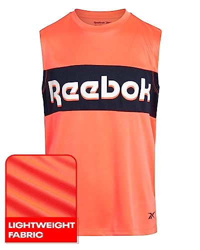 Reebok Boys' Active Shorts Set - 2 Pack Athletic Performance Dry Fit Tank Top And Gym Shorts (Size: 8-12), Size 12, Orange/Dark Navy #TOP2