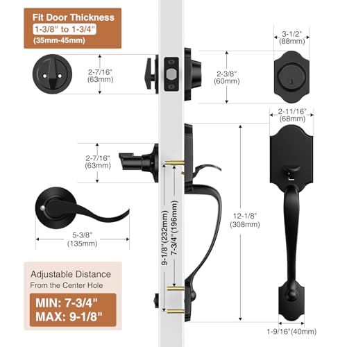Image of Brightify Front Door Handle and Deadbolt Set, Front Door Lock Set, Front Door Handles with Lever, Single Cylinder Exterior Door Handle, Reversible for Right&Left Handed
