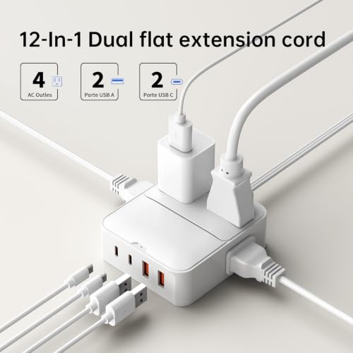 Extensión multitomas VPSUN con 8 tomas y 4 puertos USB, cable de 3.66 m miniatura 5