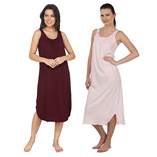 Image of BLAZON Women's Cotton Hosiery Solid Maxi Nighty Slip (Pack of 2) Available Sizes: S, M, L, XL, 2XL, 3XL, 4XL, 5XL