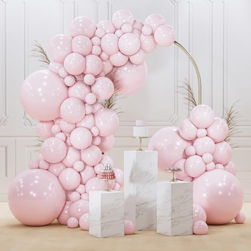 Image of PartyWoo Pale Pink Balloons 140pcs Different Sizes of 18 12 10 5 Inch Light Pastel Baby Pink Balloon Arch Kit for Engagement Bachelorette Baby Shower Easter Birthday Party Decorations Pink-Q01