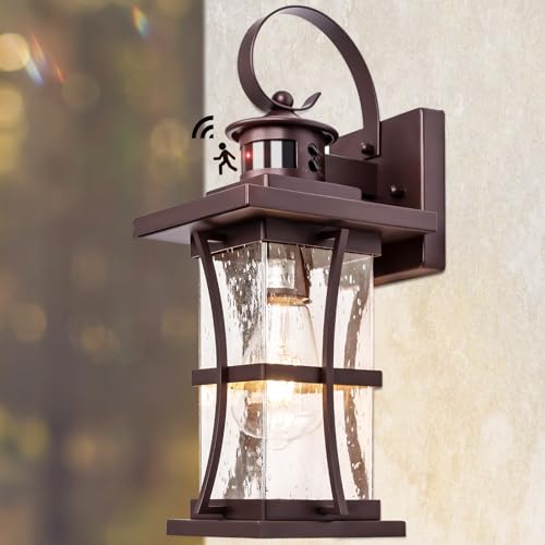 Image of Frelii Large Oil Rubbed Bronze Motion Sensor Outdoor Lights 15.5inch - Dusk to Dawn Outdoor Lighting, Waterproof Porch Lights Outdoor Wall Sconce, Exterior Light Fixtures for House, Garage Anti-Rust