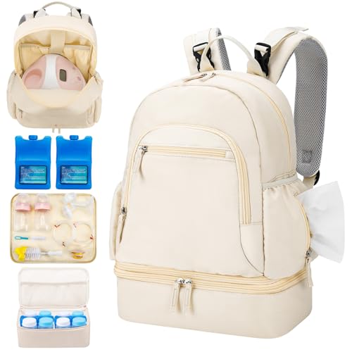 Image of Breast Pump Backpack Fit for Spectra S1/S2 with Removable Cooler Compartment, Breast Pump Bag Fit Pump Accessories for Working & Nursing Moms, Breast Milk Cooler Bag for Travel and Family Use Beige