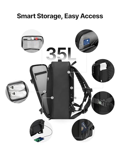 Image of VEVOR Vacuum Travel Backpack, 35L, Vacuum Seal Compression Travel Backpack with Air Pump, Multiple Pockets & Compartments, Water-Resistant Carry-On Suitcase Luggage, Casual Personal Item Bag, Black