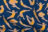 Fabric Retro Diver Blue Gold Swimsuit Yellow Diving Sports Swimming Mid Printed on Chiffon Fabric Fat Quarter - Sewing Fashion Apparel Dresses Home Decor