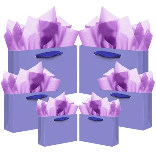 qiqee 10PCS Violet Gift Bags with Ribbon Handles Mulit Assorted Sizes Gift Wide Bags (2pcs Large 13", 4pcs Medium 9.6", 4pcs Small 6.3",Tissue Paper)