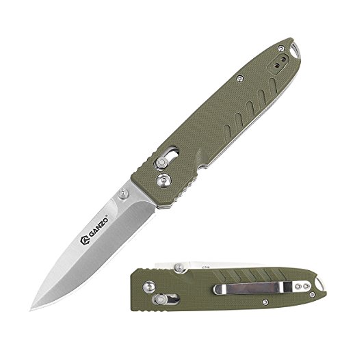 Ganzo G746 Tactical Folding Knife 440C Stainless Steel Blade G10 Handle with Clip Axis Lock Camping Travel Outdoor EDC Knife (Green)